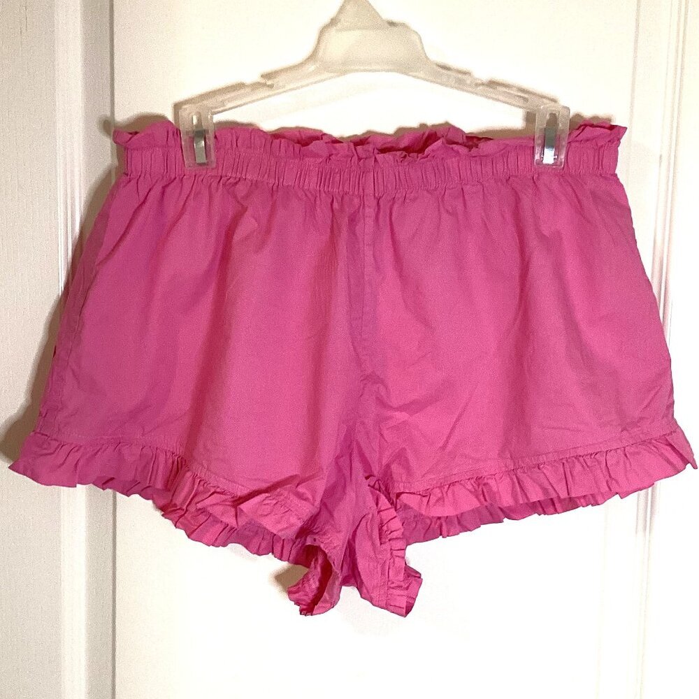 Aerie Women's High Waisted Ruffle Pink Short 100% Cotton Elastic Waist